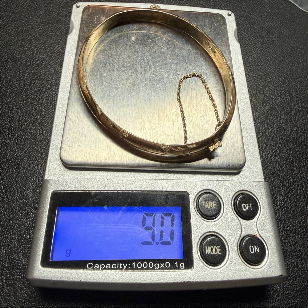 Vintage Sterling Silver Vermeil Etched Bangle Bracelet PAJ Safety Chain 6 3/4" - Picture 10 of 10